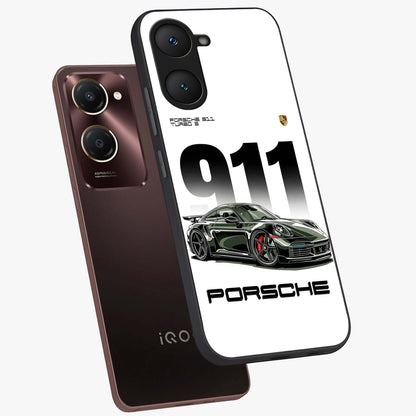 911 Turbo Dominance Glass Case displayed in premium angled mockup highlighting sporty car illustration and sleek glass surface.