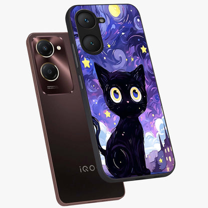 Abstract Cat Art Glass Case displayed in angled mockup highlighting modern abstract cat artwork and sleek glass surface.