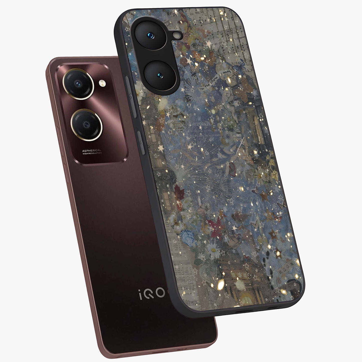Aesthetic Astrolophia Glass Case displayed in angled mockup highlighting artistic aesthetic elements and smooth glass surface.
