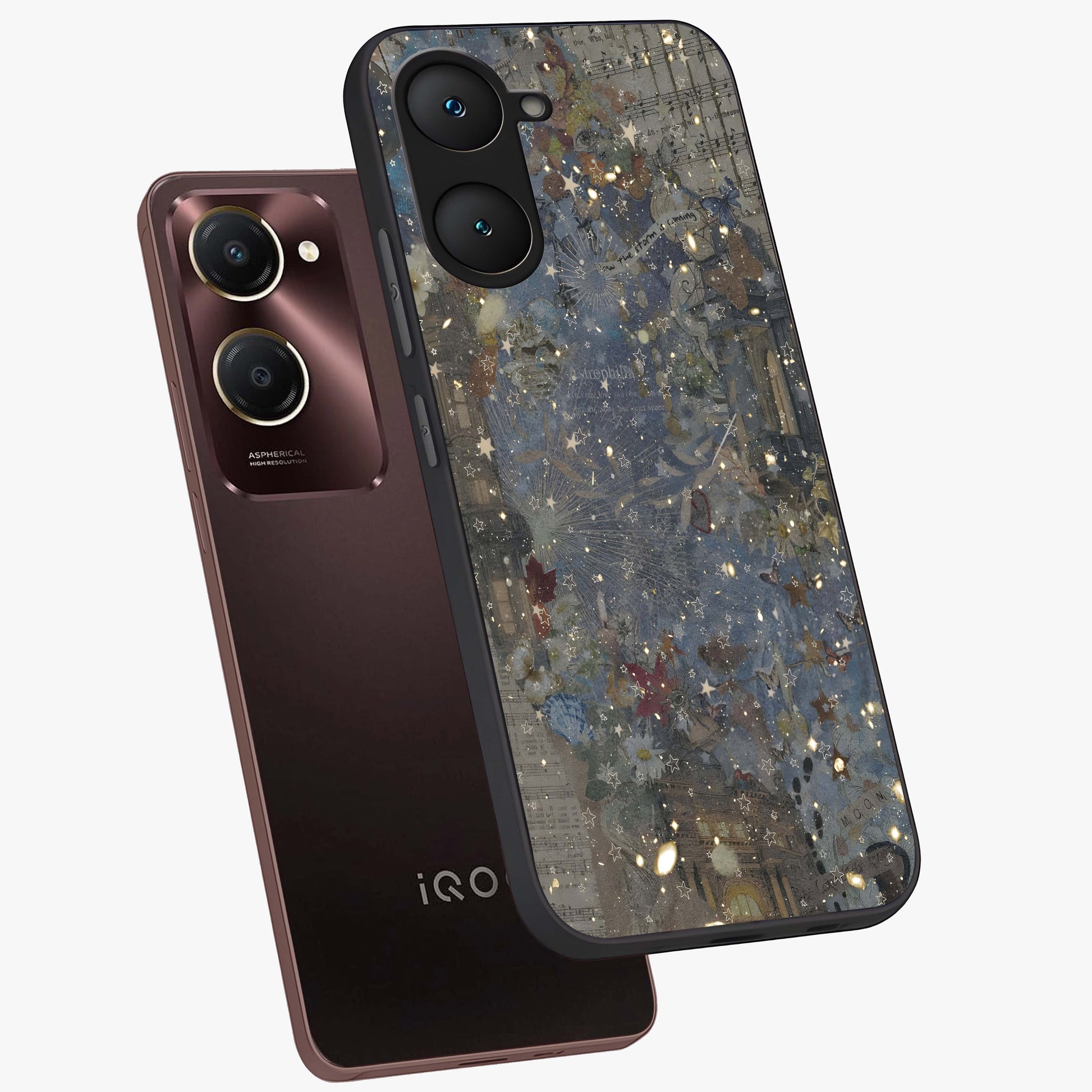 Aesthetic Astrolophia Glass Case displayed in angled mockup highlighting artistic aesthetic elements and smooth glass surface.