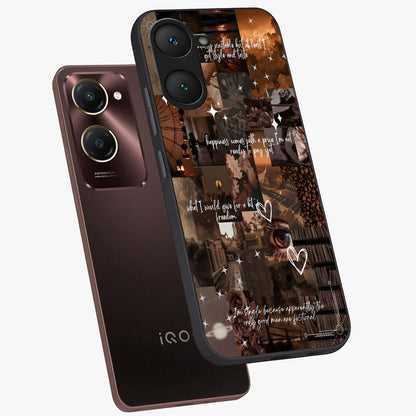 Bittersweet Aesthetic Chaos Glass Case displayed in angled mockup highlighting expressive abstract artwork and edgy aesthetic theme.