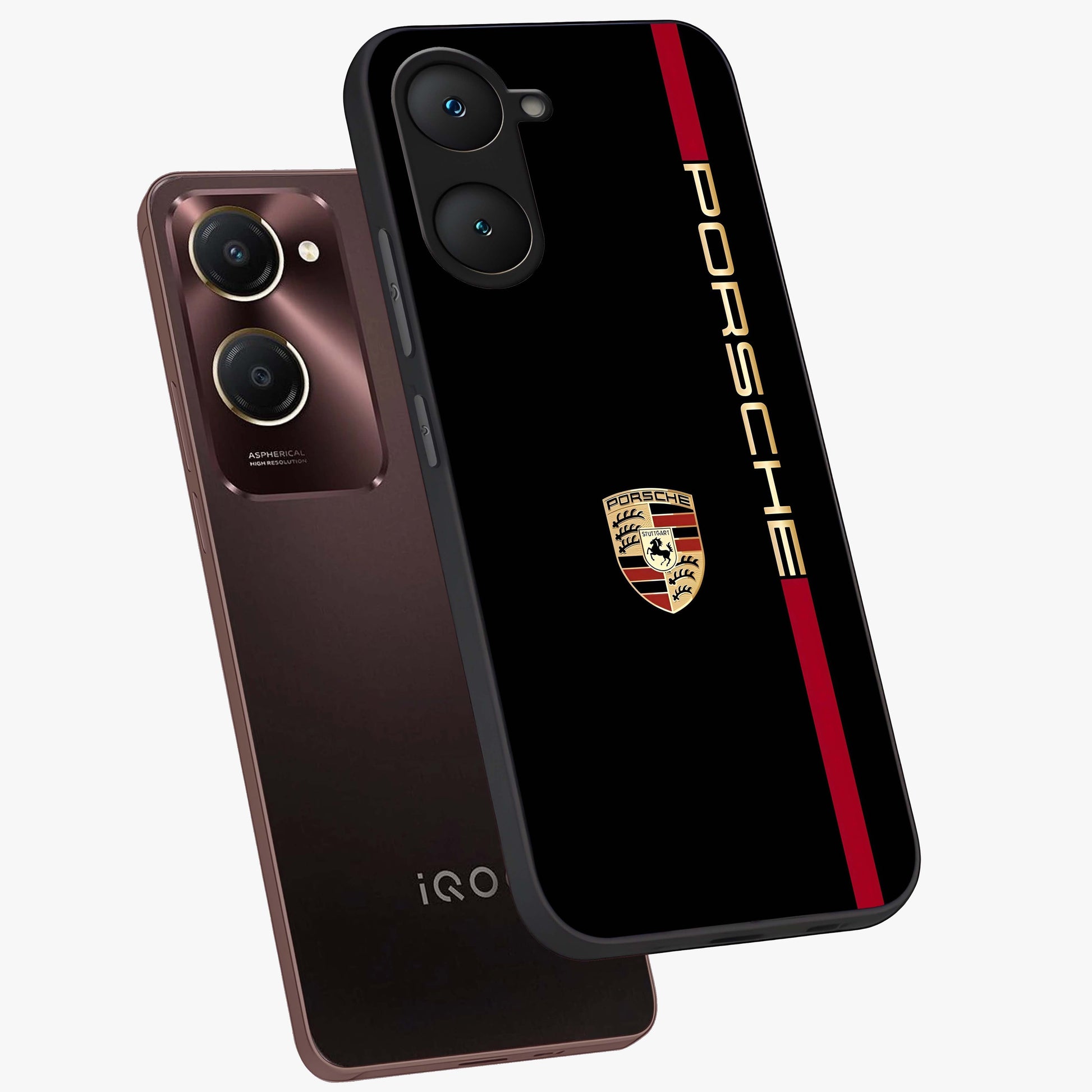Black Minimal Porsche Glass Case displayed in angled mockup highlighting modern minimal car illustration and clean aesthetic design.