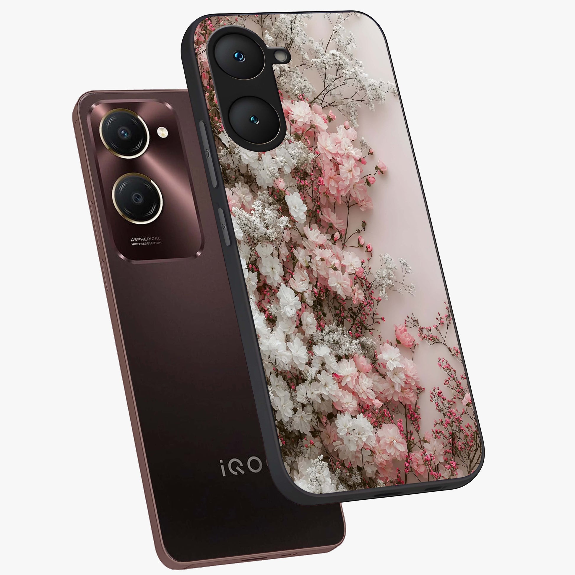Blush Blossom Cloud Glass Case displayed in angled mockup highlighting soft cloud and blossom design with pastel aesthetic.