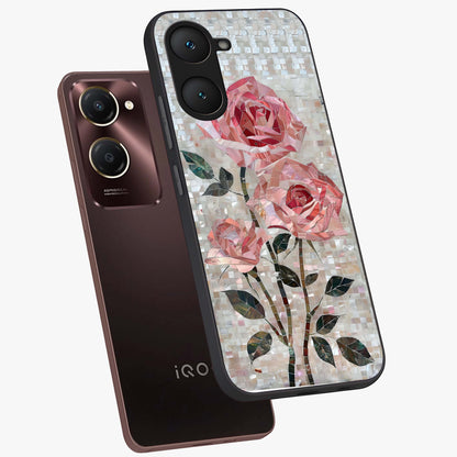 Blush Mosaic Bloom Glass Case displayed in angled mockup highlighting artistic mosaic flower pattern with aesthetic design.