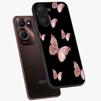 Butterfly Pattern Glass Case displayed in angled mockup highlighting delicate butterfly design and aesthetic pattern style.