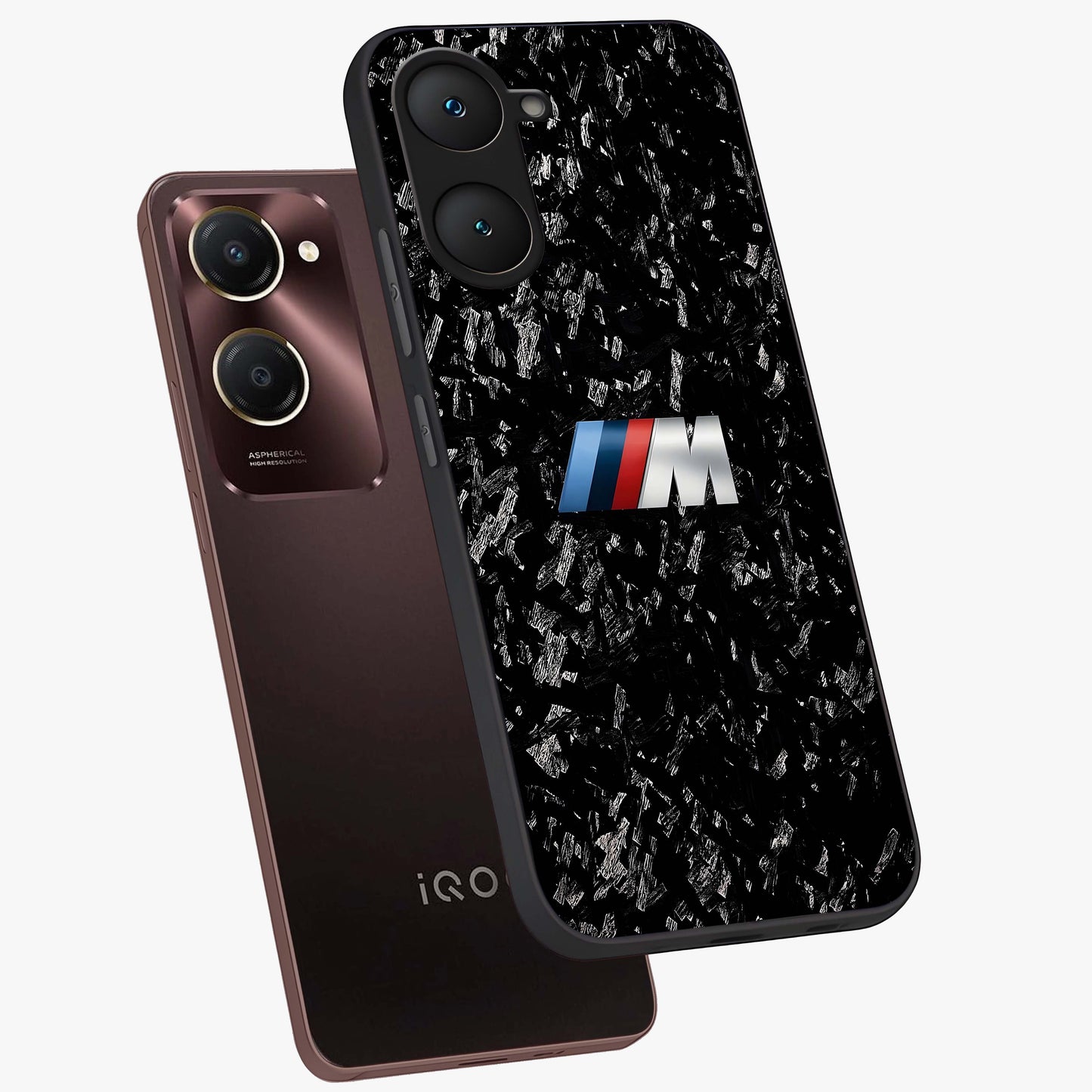 Carbon Speed Mark Glass Case displayed in angled mockup highlighting racing inspired carbon design and sleek aesthetic style.