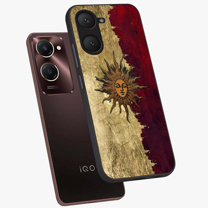Crimson Sun Majesty Glass Case displayed in angled mockup highlighting majestic crimson sun design with bold aesthetic style.