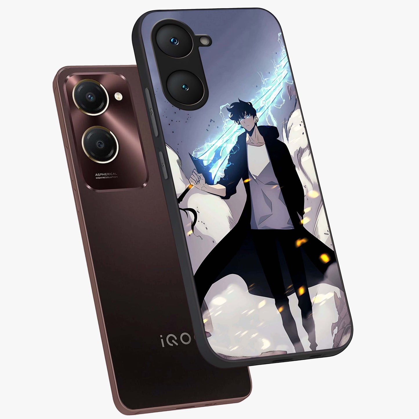 Dark Lightning Anime Warrior Glass Case displayed in angled mockup highlighting powerful lightning themed anime illustration.