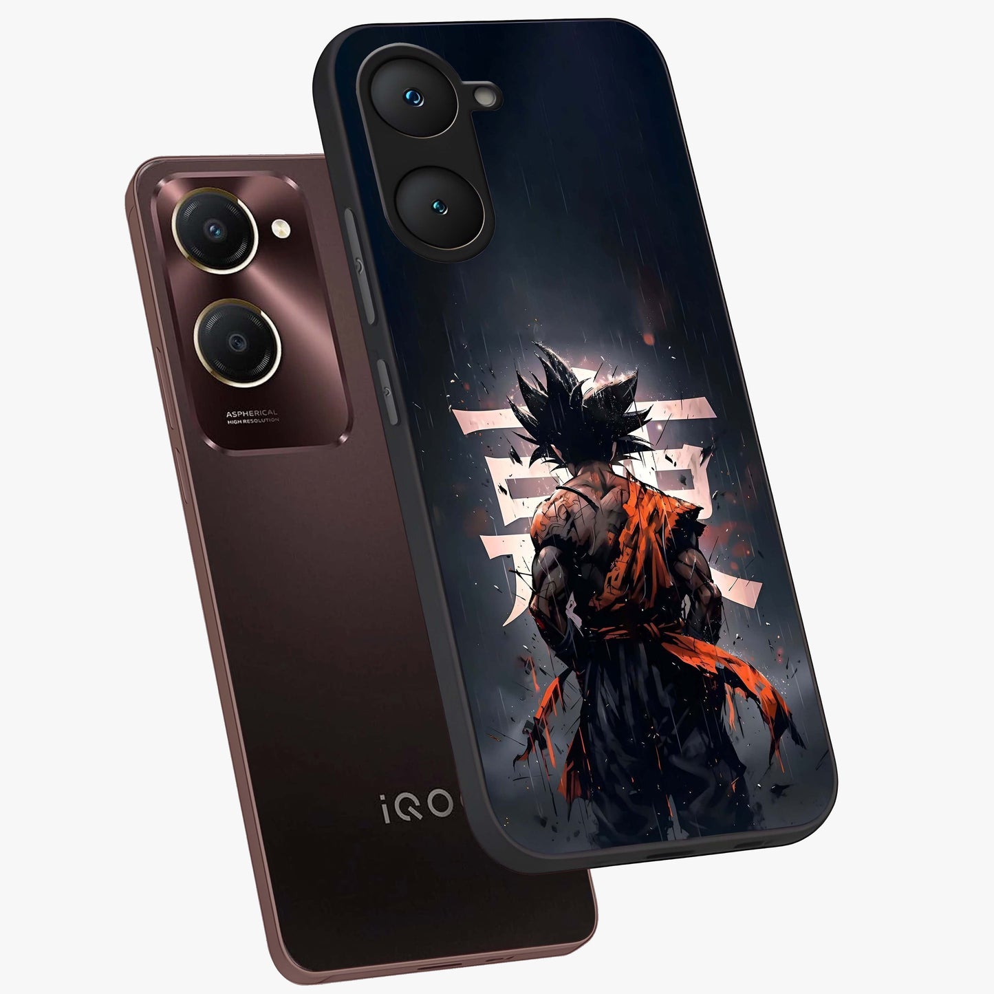 Dark Warrior In Rain Glass Case displayed in angled mockup highlighting dramatic warrior illustration with dark rain aesthetic.