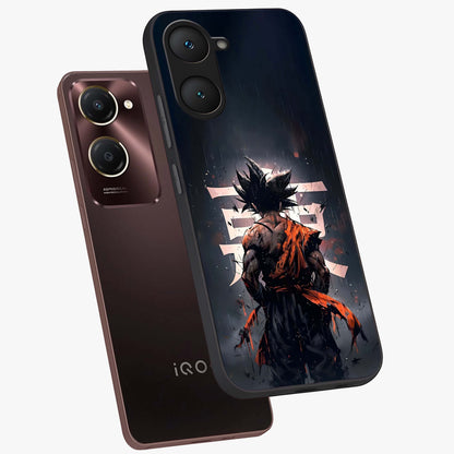 Dark Warrior In Rain Glass Case displayed in angled mockup highlighting dramatic warrior illustration with dark rain aesthetic.