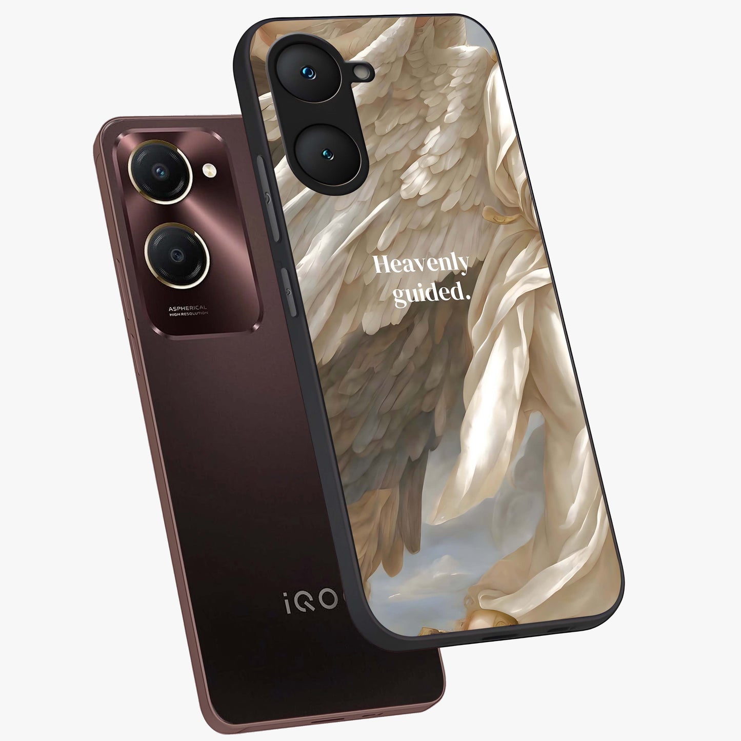 Divine Winged Grace Glass Case displayed in angled mockup highlighting graceful wing design with divine aesthetic style.