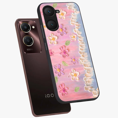 Dreamy Painted Garden Glass Case displayed in angled mockup highlighting colorful garden illustration with dreamy aesthetic style.