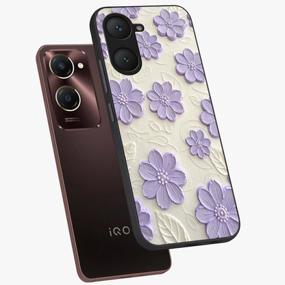 Floral Wall Art With Purple Flowers Glass Case displayed in angled mockup highlighting vibrant purple floral illustration with artistic aesthetic.