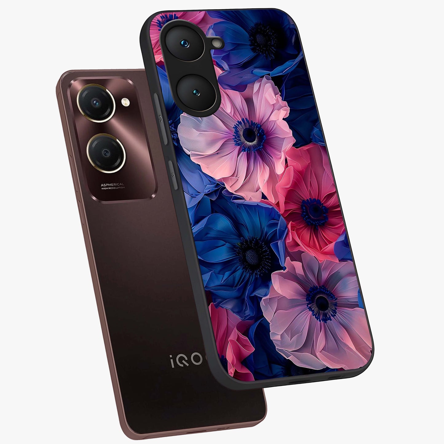 Flower Paper Art Pattern Glass Case displayed in angled mockup highlighting layered paper flower design with artistic aesthetic.