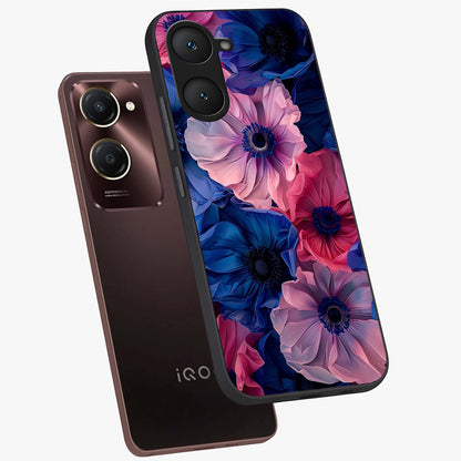 Flower Paper Art Pattern Glass Case displayed in angled mockup highlighting layered paper flower design with artistic aesthetic.