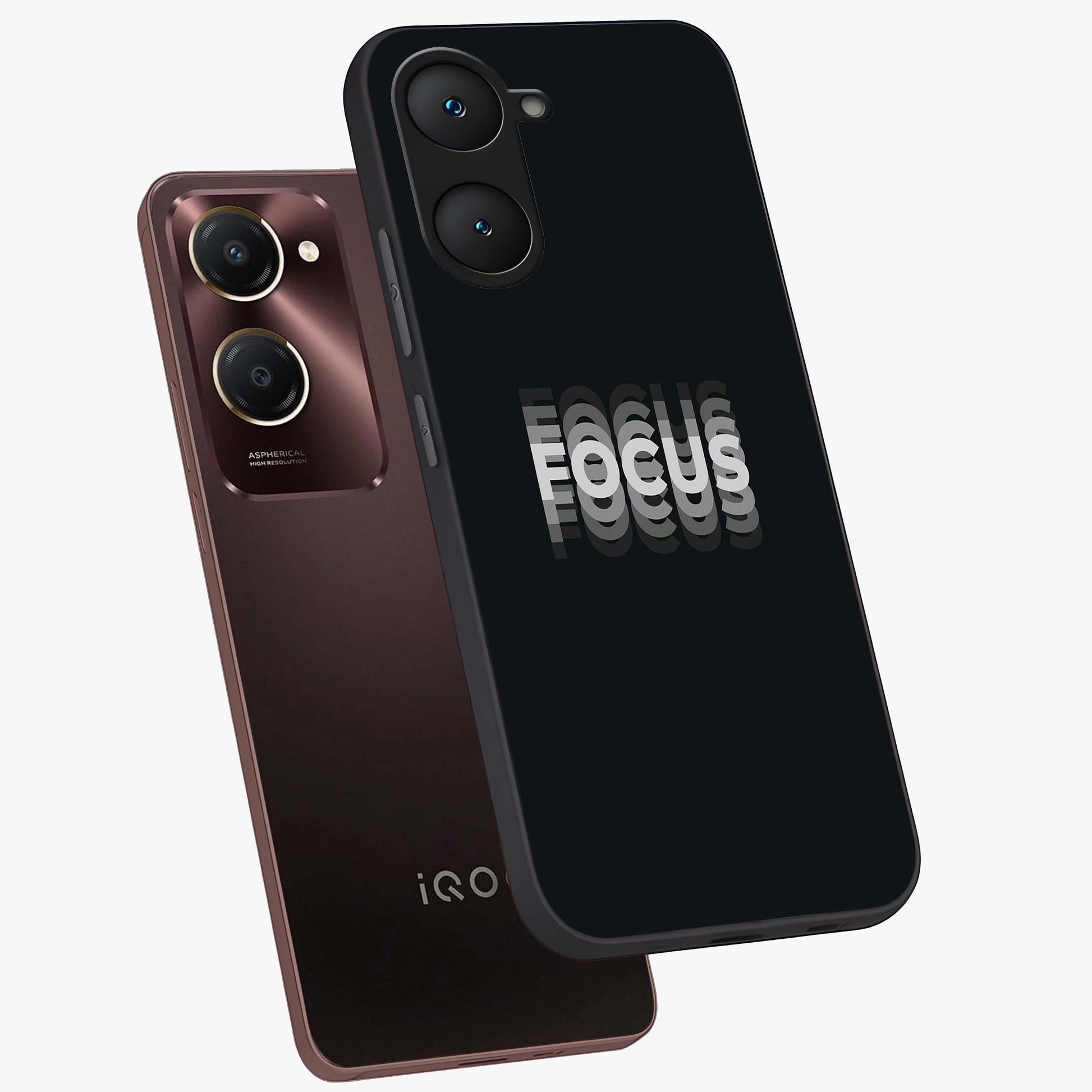 Focus Mode On Glass Case displayed in angled mockup highlighting clean minimal text artwork with modern aesthetic style.