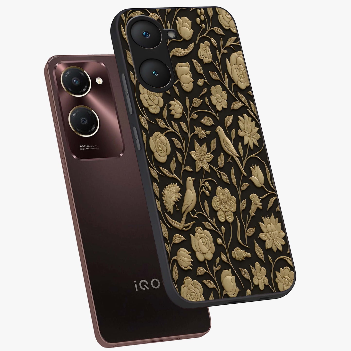 Golden Evil Eye Mandala Glass Case displayed in angled mockup highlighting protective evil eye symbol with golden mandala design.