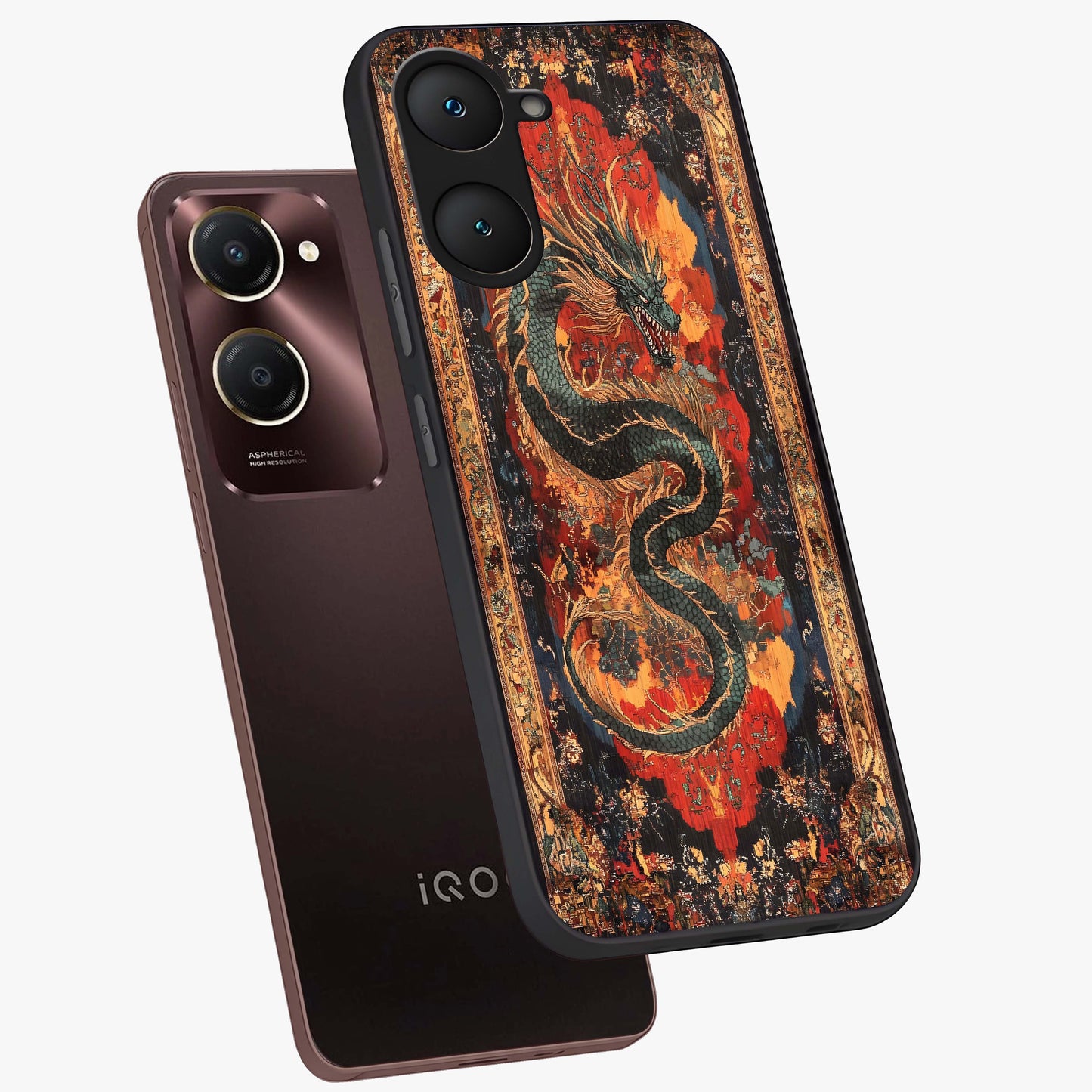 Inferno Dragon Soul Glass Case displayed in angled mockup highlighting powerful dragon illustration with inferno aesthetic.
