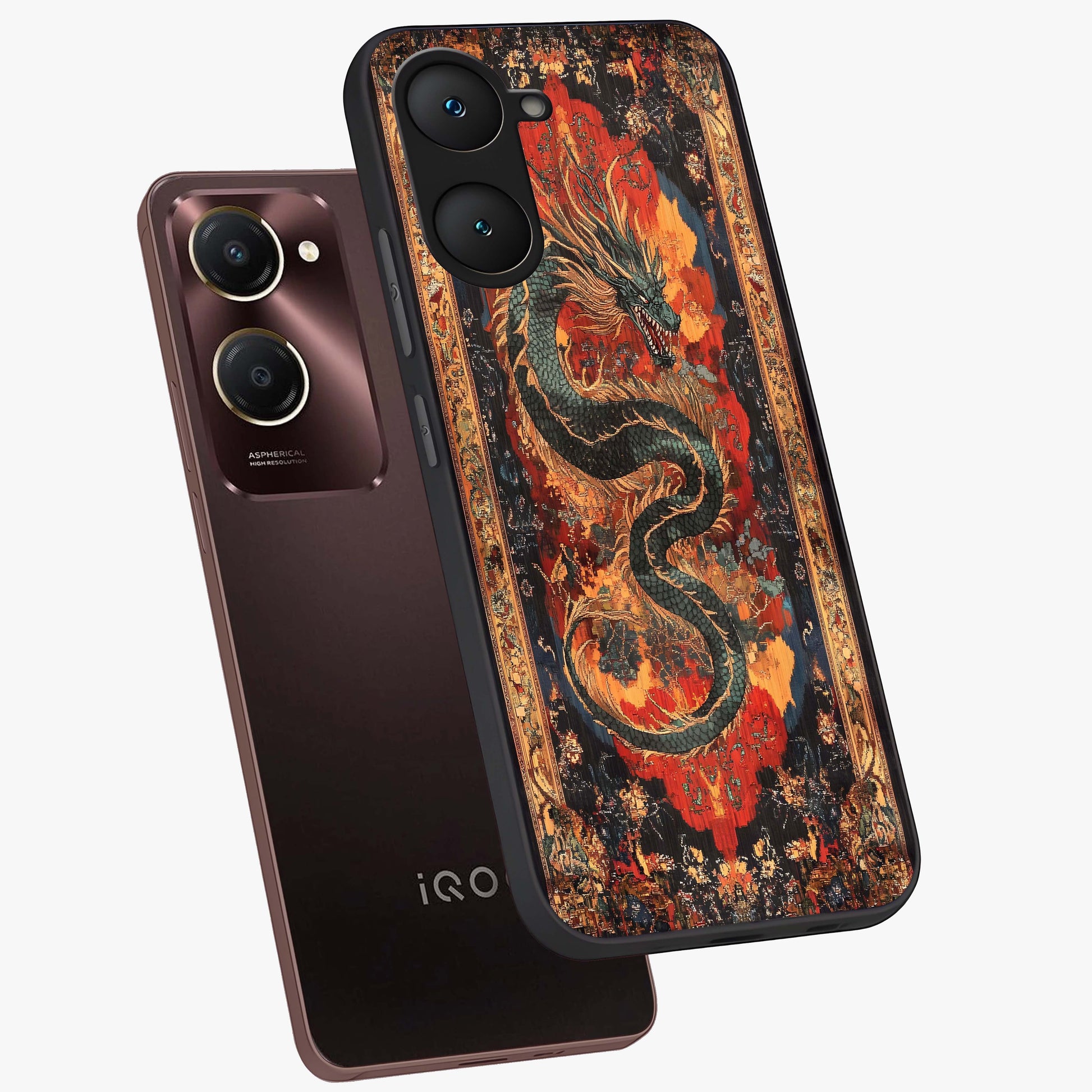 Inferno Dragon Soul Glass Case displayed in angled mockup highlighting powerful dragon illustration with inferno aesthetic.