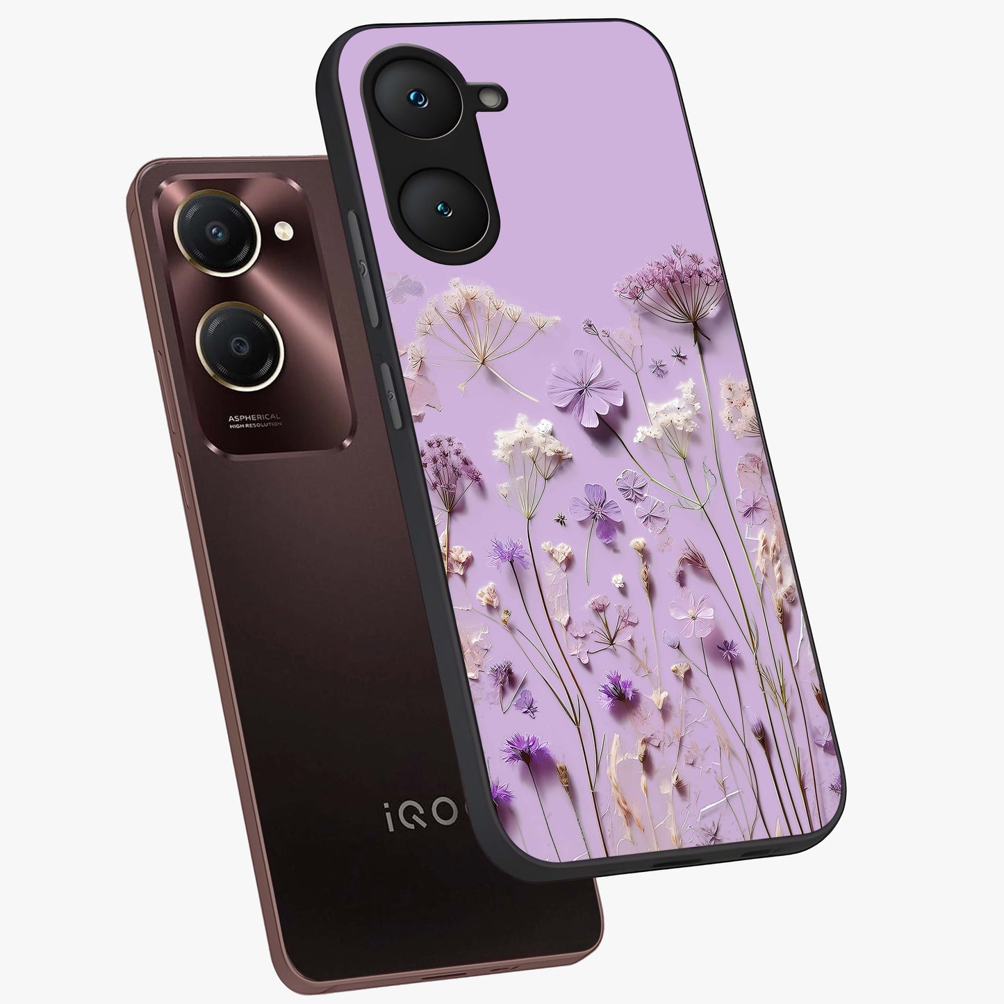 Lavender Blossom Dream Glass Case displayed in angled mockup highlighting dreamy lavender flower design with calming aesthetic style.