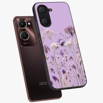 Lavender Blossom Dream Glass Case displayed in angled mockup highlighting dreamy lavender flower design with calming aesthetic style.