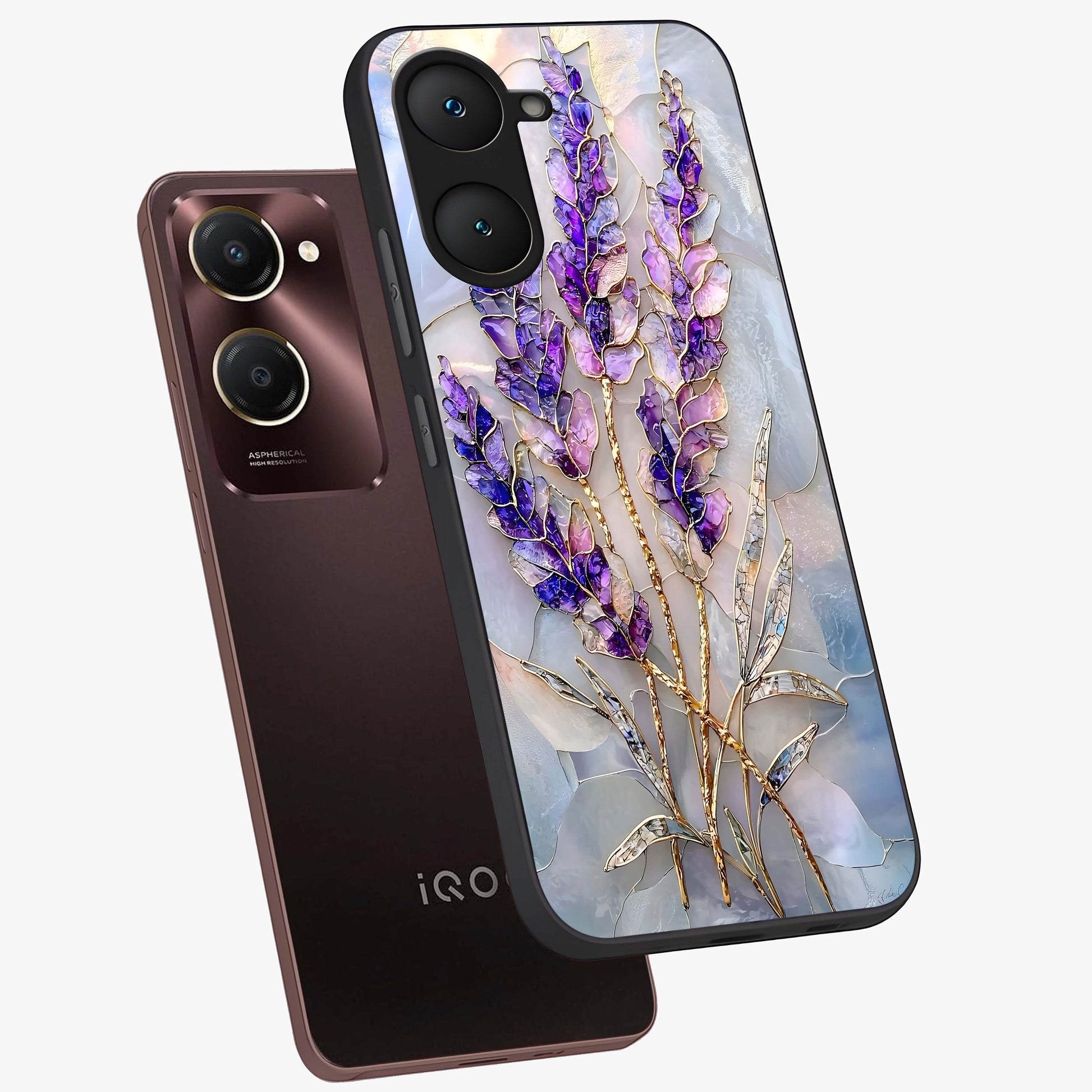 Lavender Dream Glow Glass Case displayed in angled mockup highlighting dreamy purple glow design with soft artistic style.