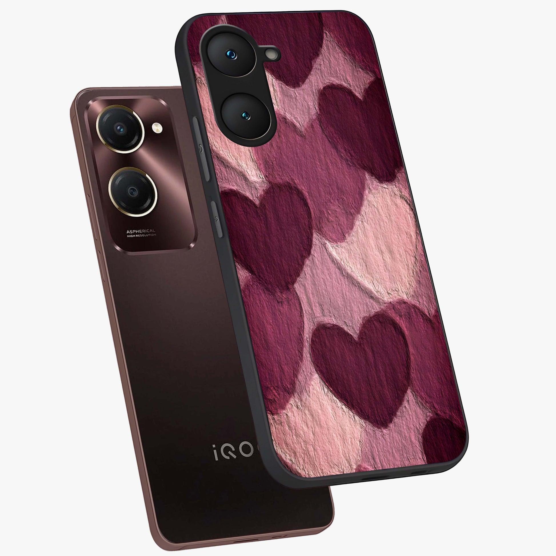 Layered Paper Hearts Glass Case displayed in angled mockup highlighting creative paper craft heart design with romantic aesthetic.