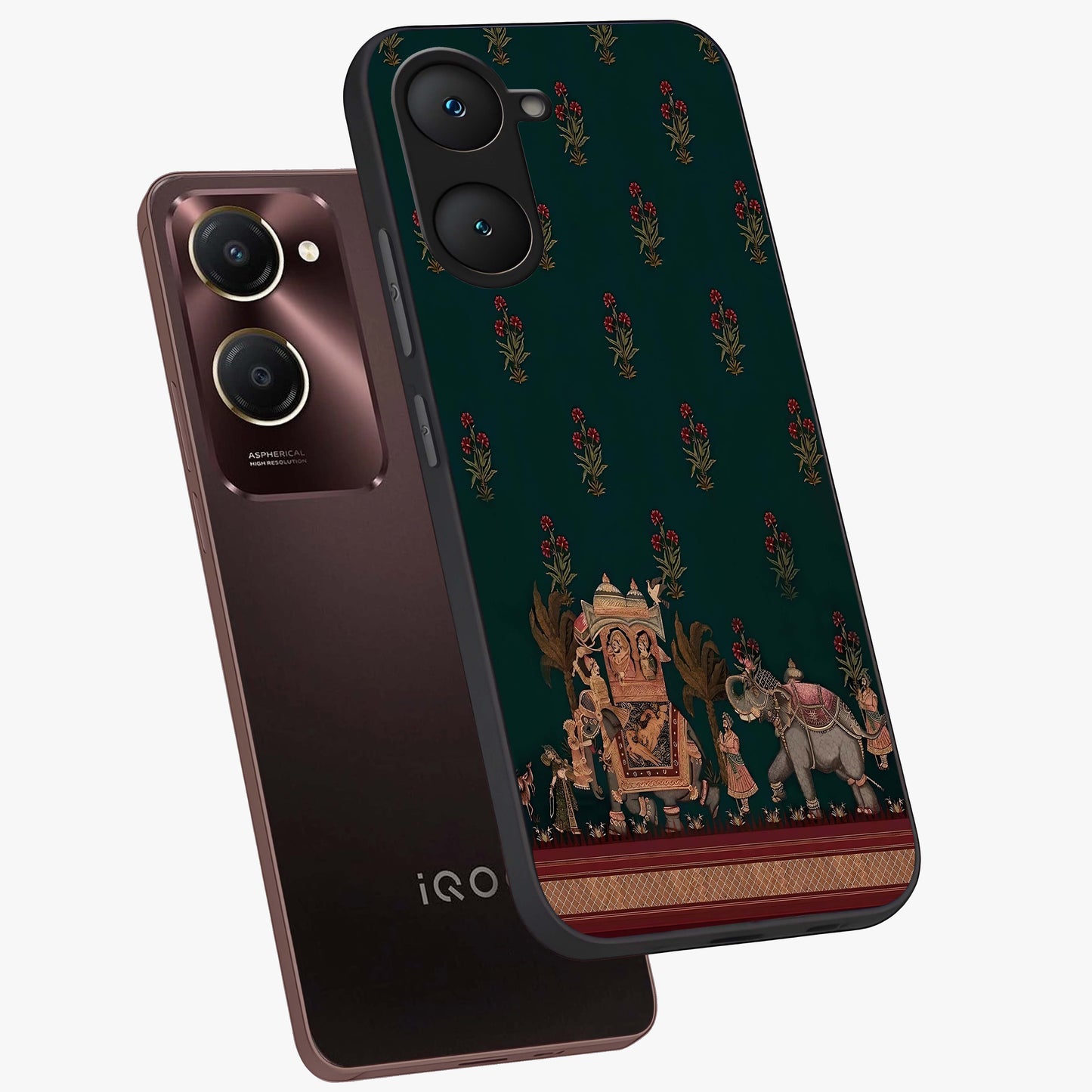 Macmerise Glass Case displayed in angled mockup highlighting trendy graphic design with sleek aesthetic style.