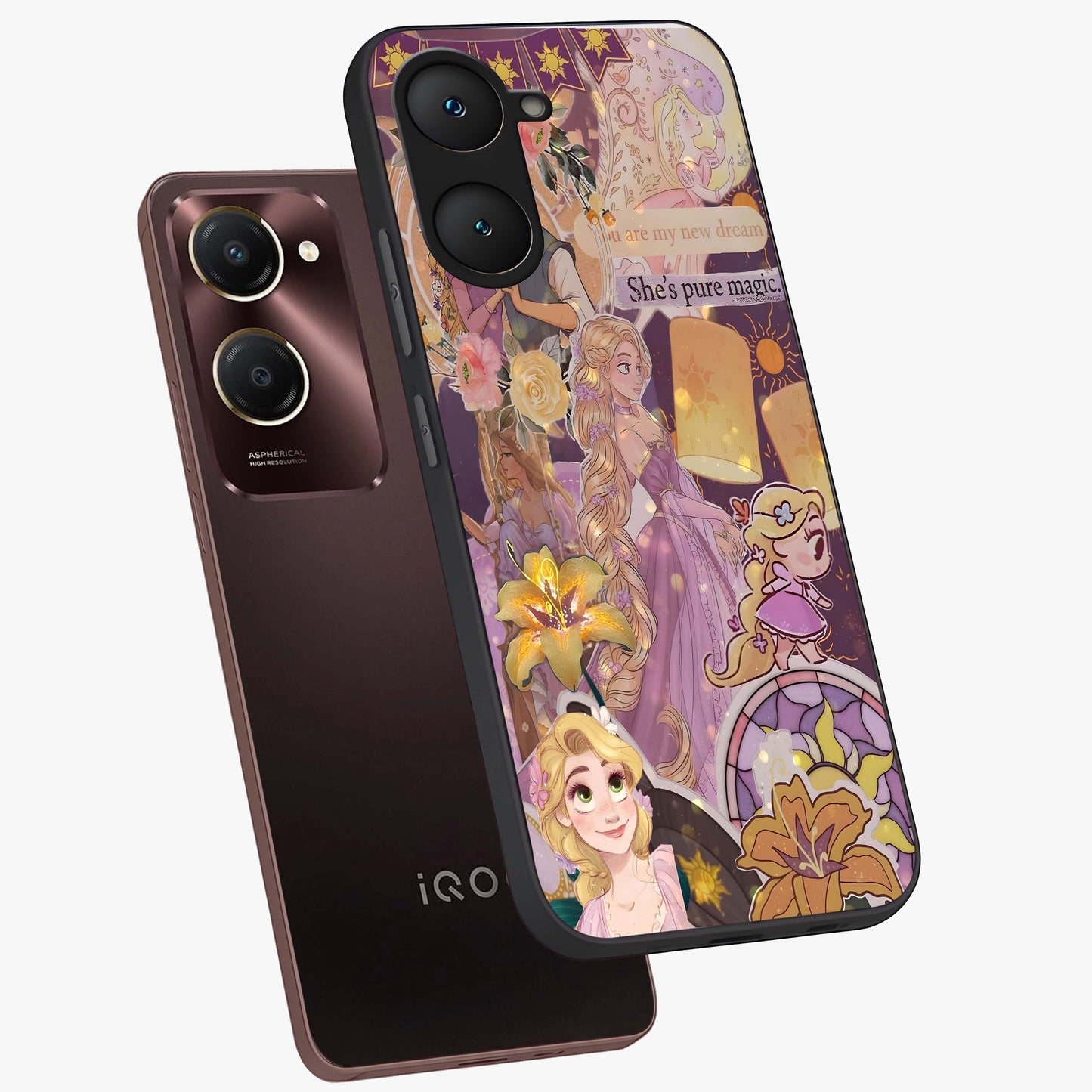 Magical Tangled Dream Glass Case displayed in angled mockup highlighting whimsical fantasy design with magical aesthetic.