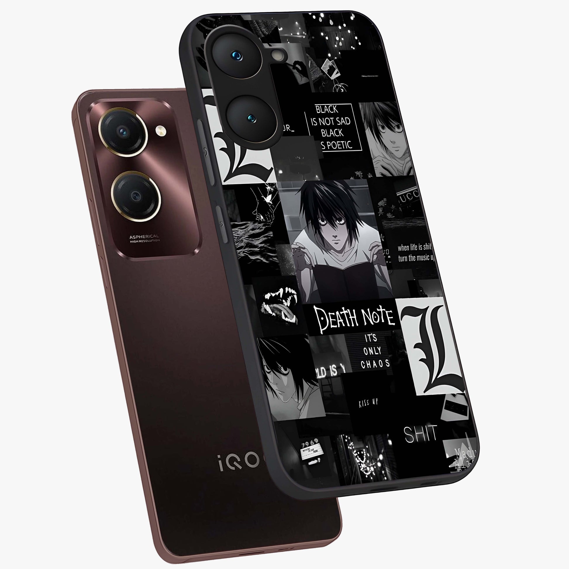 Midnight Chaos Mind Glass Case displayed in angled mockup highlighting chaotic artistic design with dramatic midnight aesthetic.