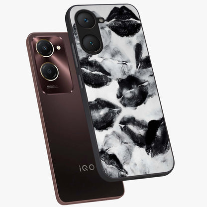 Midnight Kiss Marks Glass Case displayed in angled mockup highlighting playful romantic design with bold midnight aesthetic.