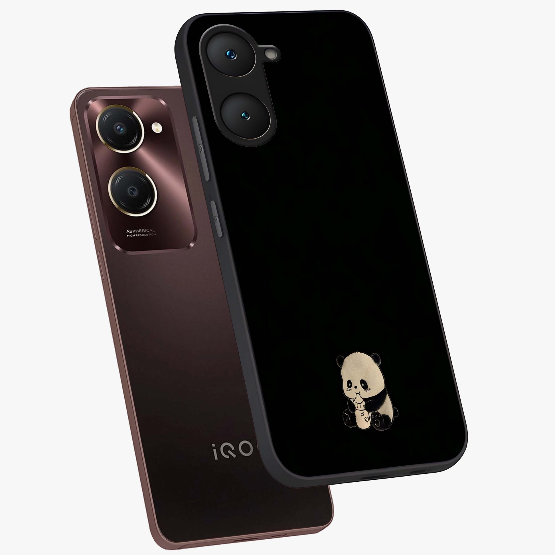Midnight Panda Love Glass Case displayed in angled mockup highlighting adorable panda illustration with midnight aesthetic.