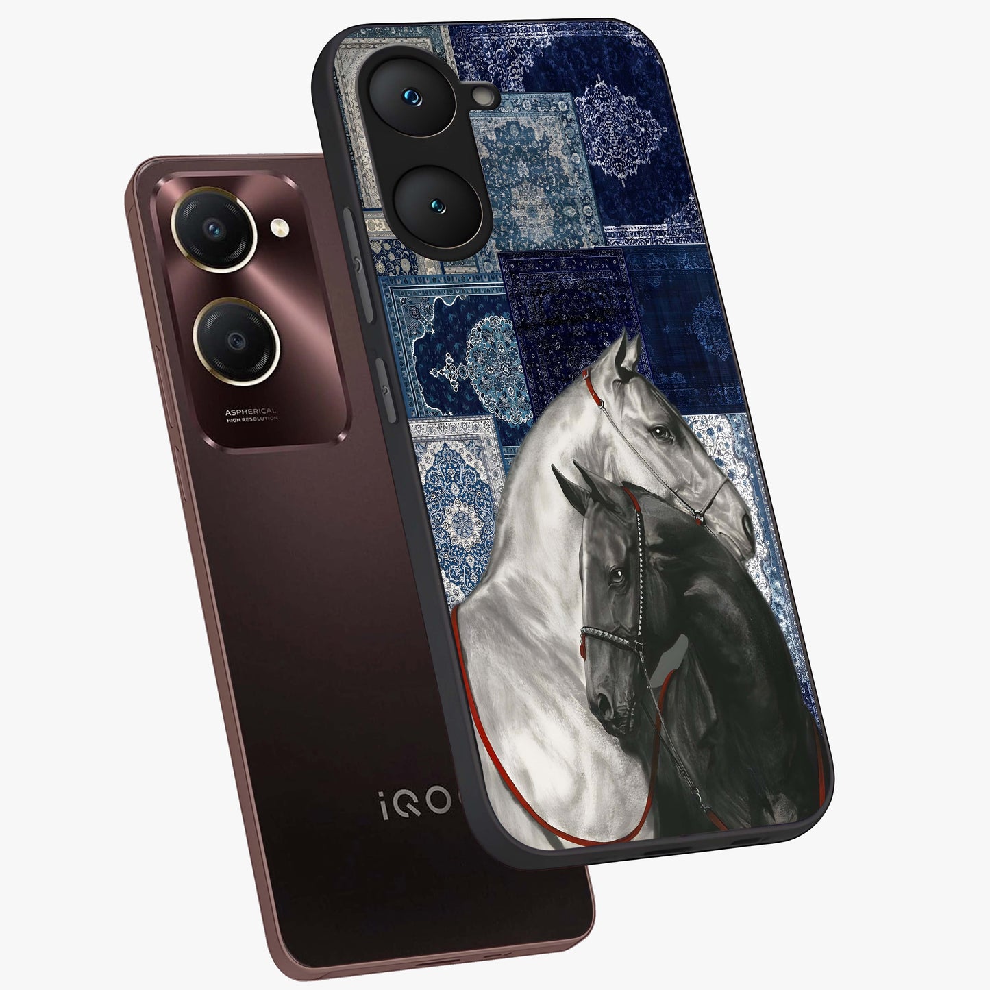Midnight Stallion Blues Glass Case displayed in angled mockup highlighting powerful stallion illustration with deep midnight tones.