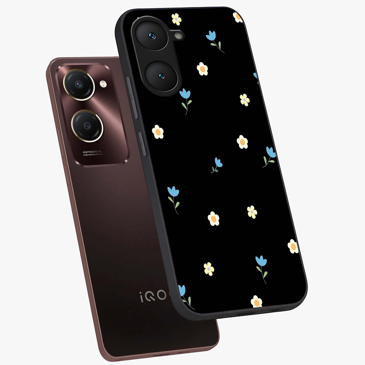 Minimal Petal Whispers Glass Case displayed in angled mockup highlighting delicate petal design with clean minimal aesthetic.