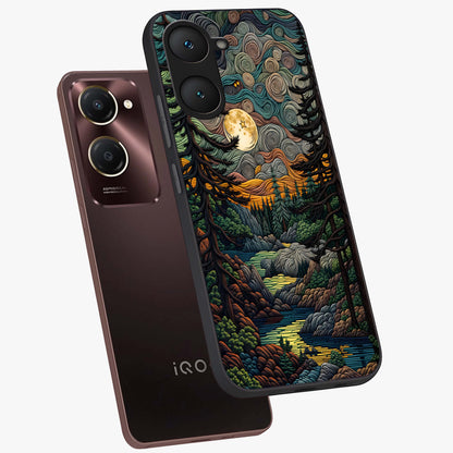 Moonlight Forest Dream Glass Case displayed in angled mockup highlighting dreamy forest design with glowing moon aesthetic.