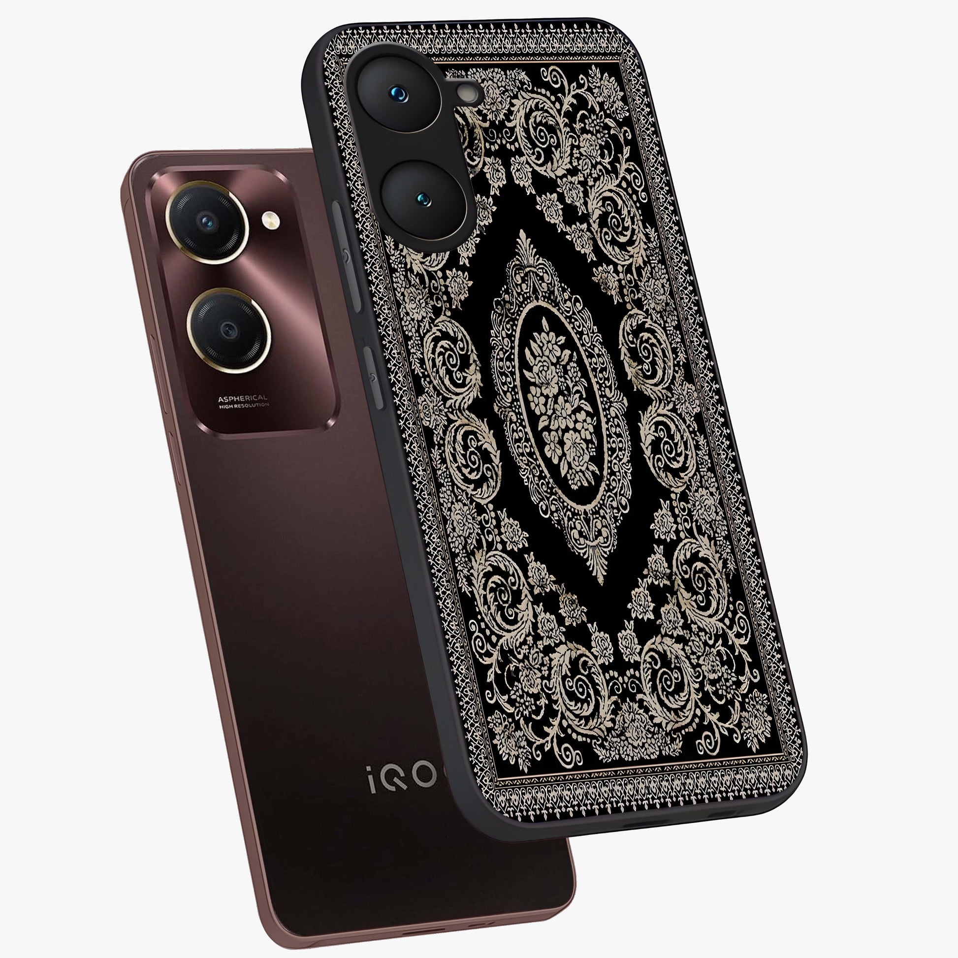 Noir Bloom Elegance Glass Case displayed in angled mockup highlighting refined flower design with stylish noir aesthetic.