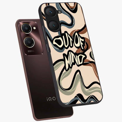 Out Of Mind Glass Case displayed in angled mockup highlighting bold statement design with modern artistic aesthetic.