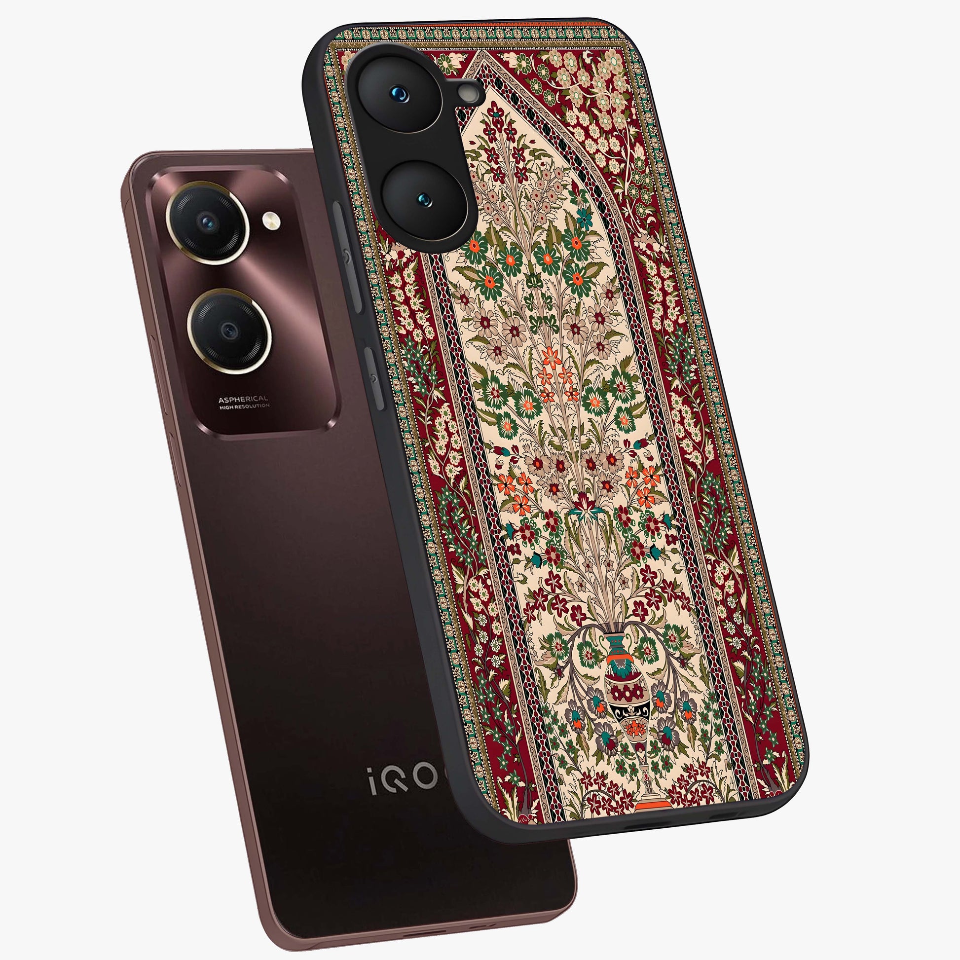 Persian Inspired Glass Case displayed in angled mockup highlighting intricate traditional design with elegant cultural aesthetic.