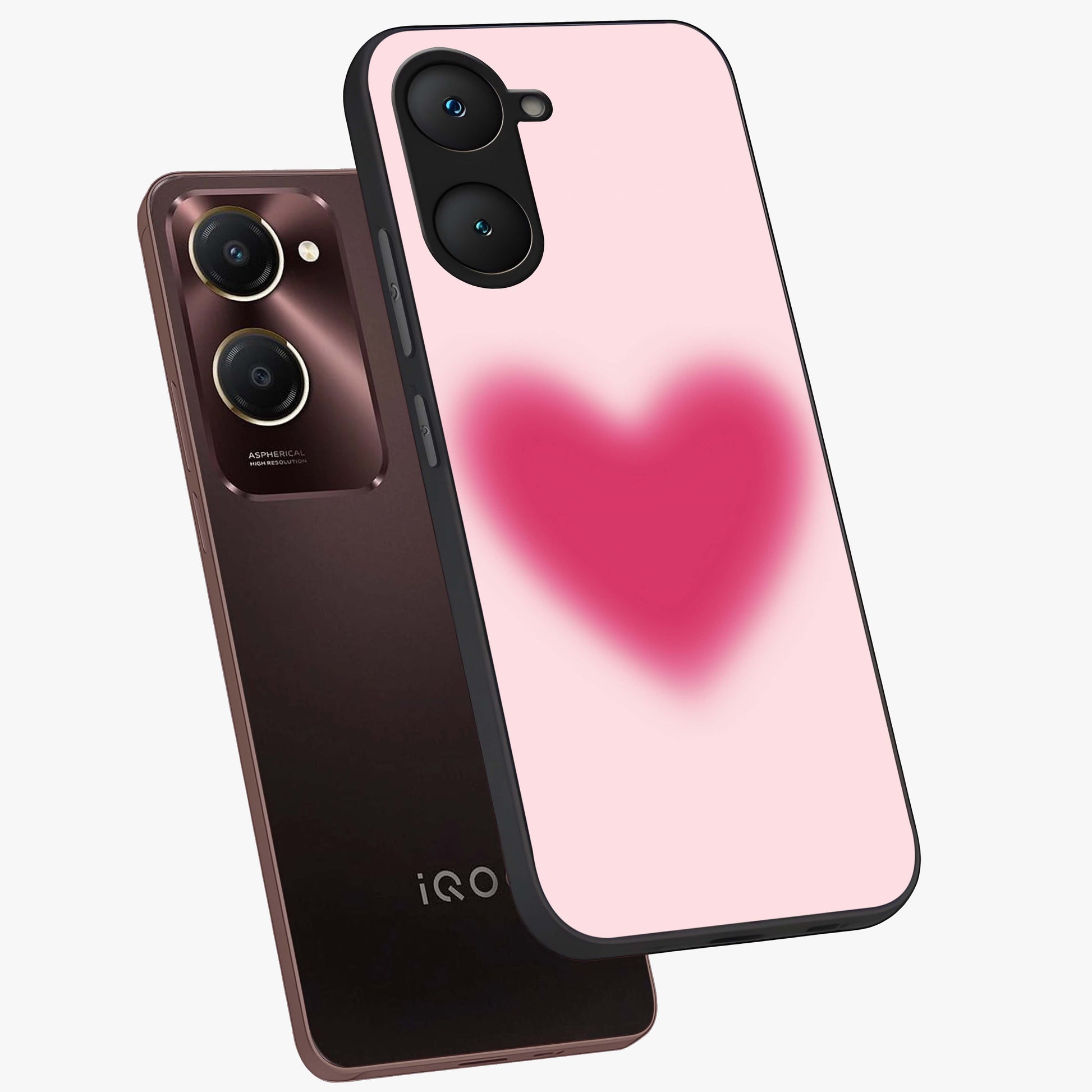 Pink Aura Heart Glass Case displayed in angled mockup highlighting vibrant pink heart design with dreamy aura aesthetic.