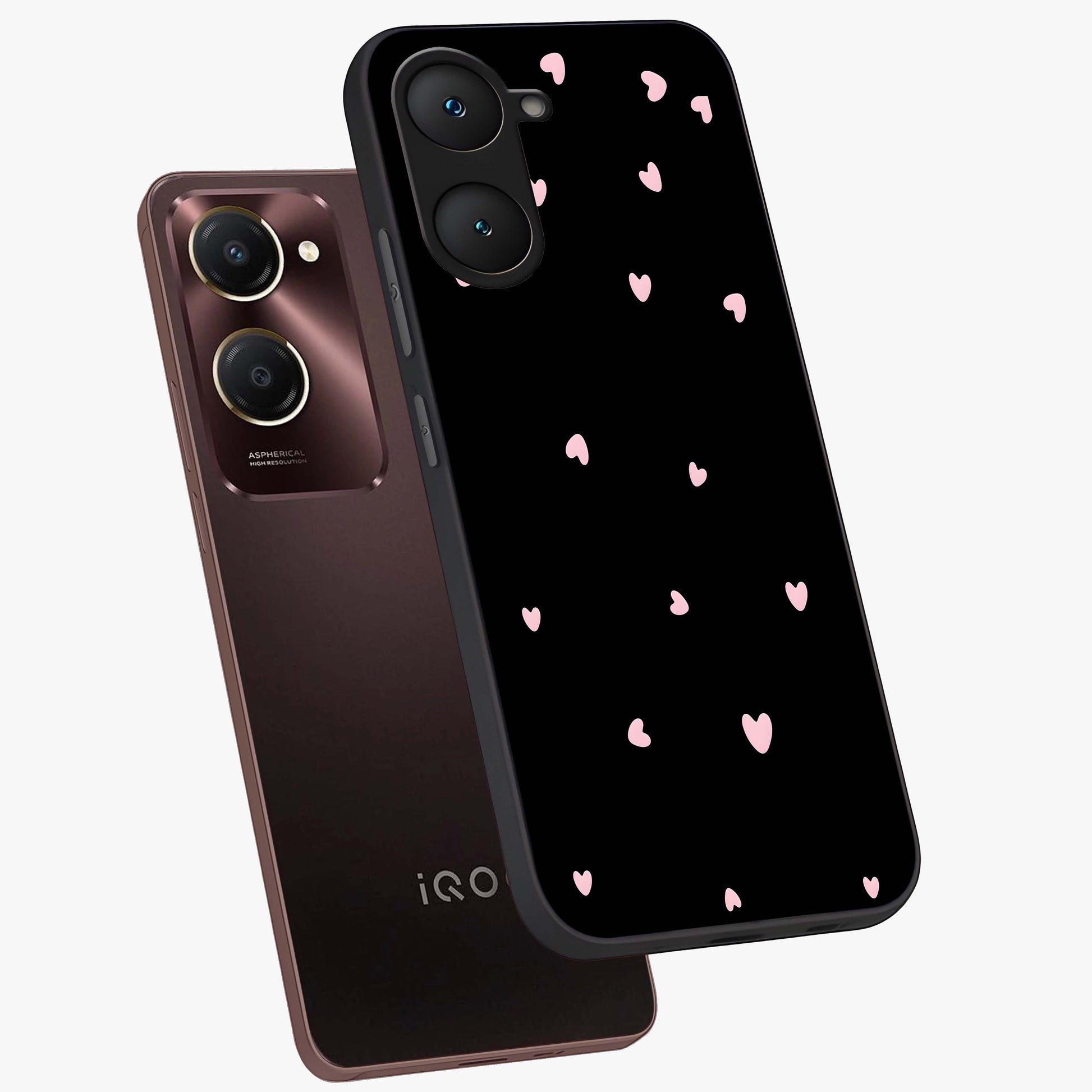 Pink Love Drops Glass Case displayed in angled mockup highlighting cute love drop design with vibrant pink aesthetic.