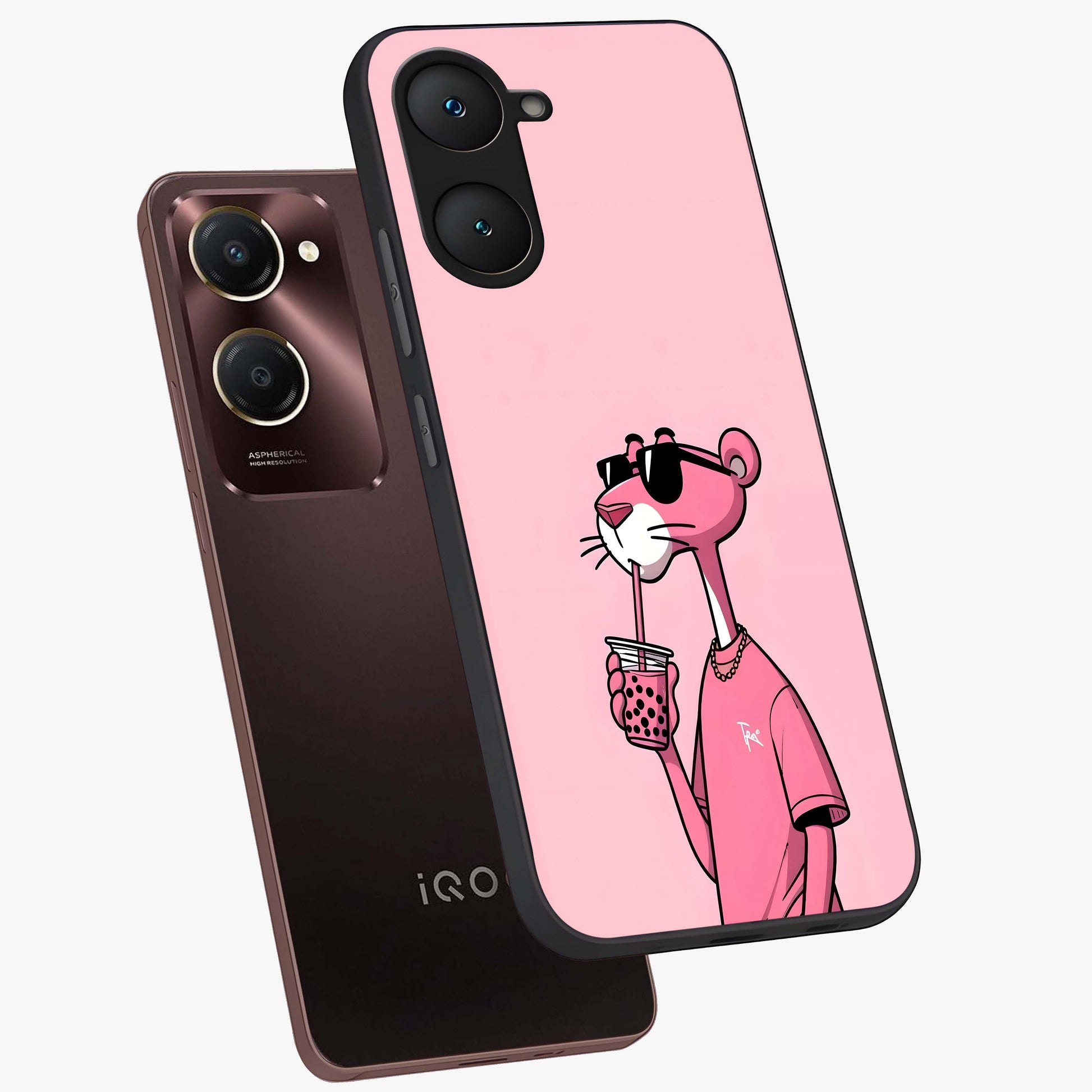 Pink Panther Glass Case displayed in angled mockup highlighting playful cartoon character design with vibrant pink aesthetic.