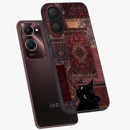 Regal Magic Cat Apple Glass Case displayed in angled mockup highlighting whimsical feline design with fantasy aesthetic.