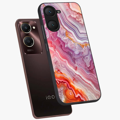 Rose Quartz Marble Glass Case displayed in angled mockup highlighting elegant marble pattern with soft aesthetic style.