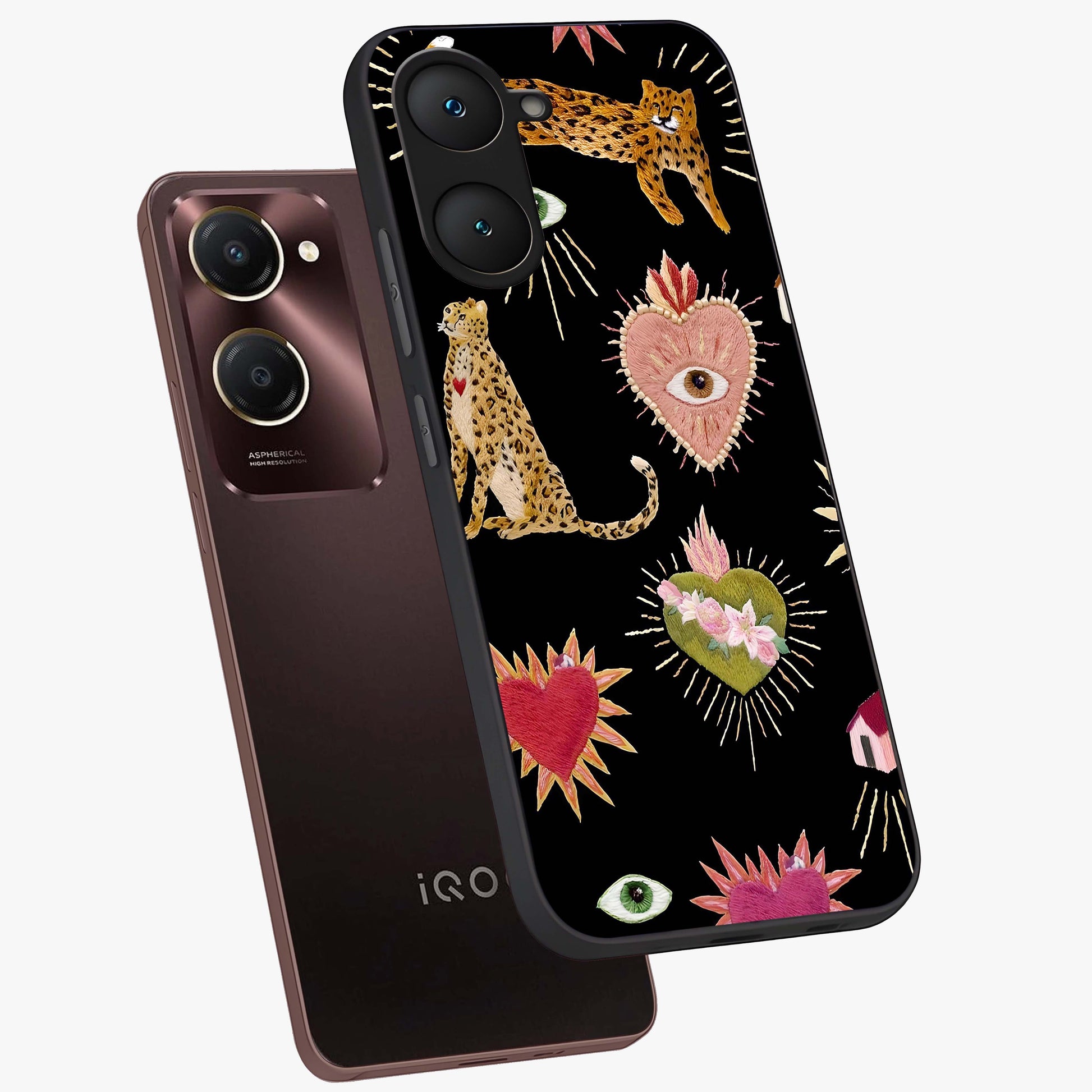 Sacred Jungle Heart Glass Case displayed in angled mockup highlighting lush tropical design with natural aesthetic style.