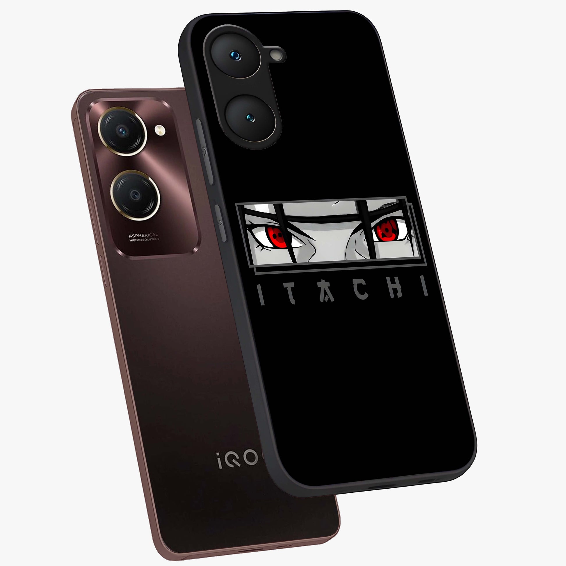 Scarlet Gaze Dominance Glass Case displayed in angled mockup highlighting intense visual design with bold scarlet aesthetic.
