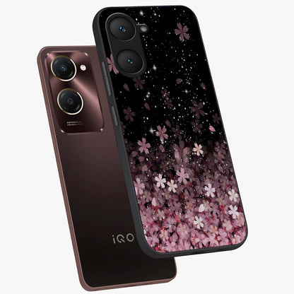 Small Starry Flowers Glass Case displayed in angled mockup highlighting tiny flower pattern with celestial aesthetic style.