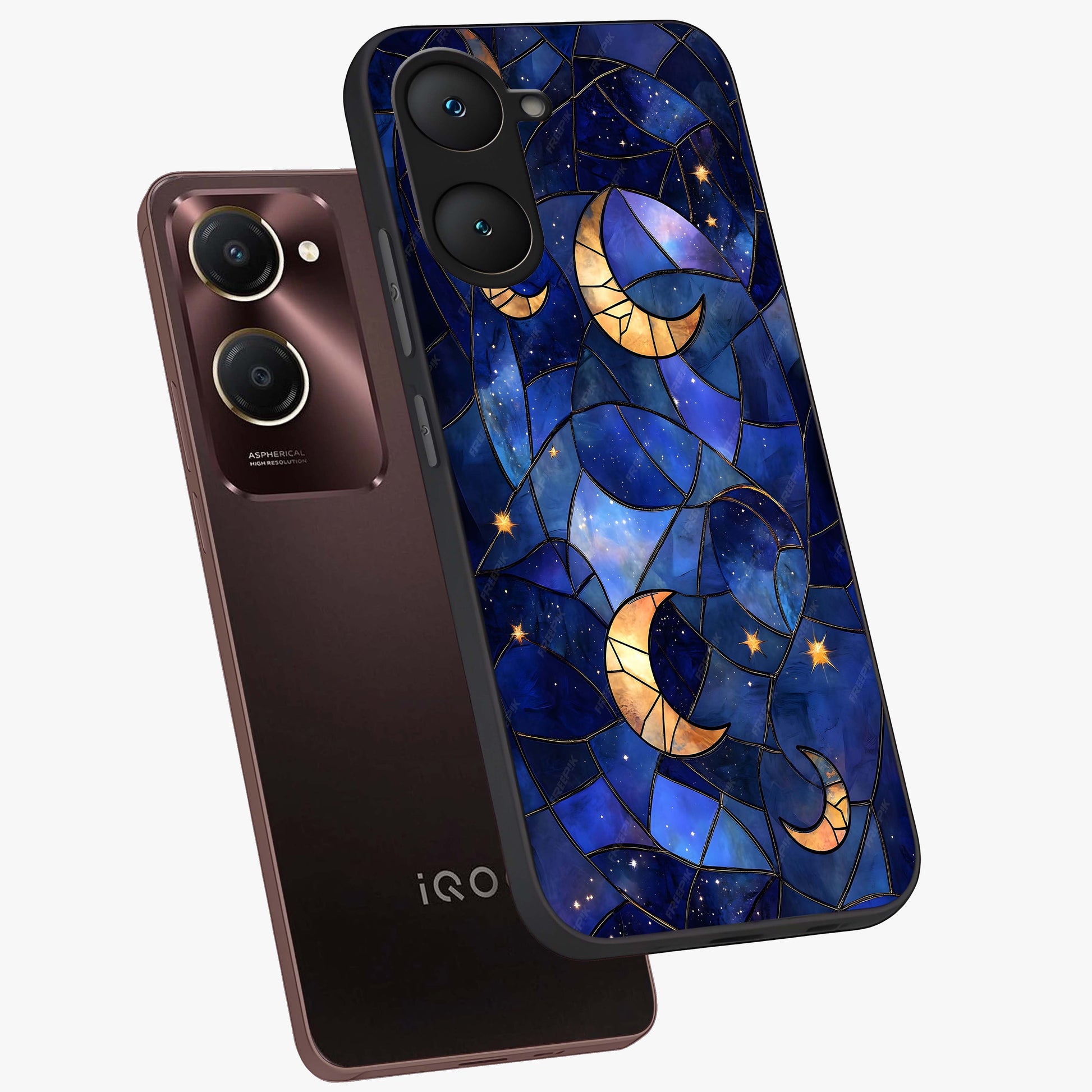 Starlit Sky Tapestry Glass Case displayed in angled mockup highlighting celestial night pattern with artistic aesthetic style.