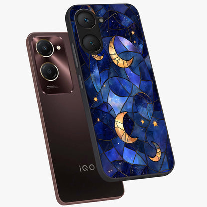 Starlit Sky Tapestry Glass Case displayed in angled mockup highlighting celestial night pattern with artistic aesthetic style.