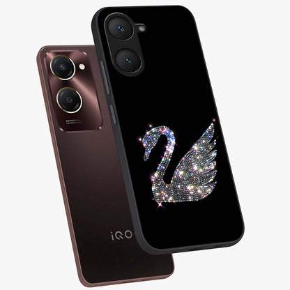 Starlit Swan Grace Glass Case displayed in angled mockup highlighting elegant swan illustration with dreamy celestial aesthetic.