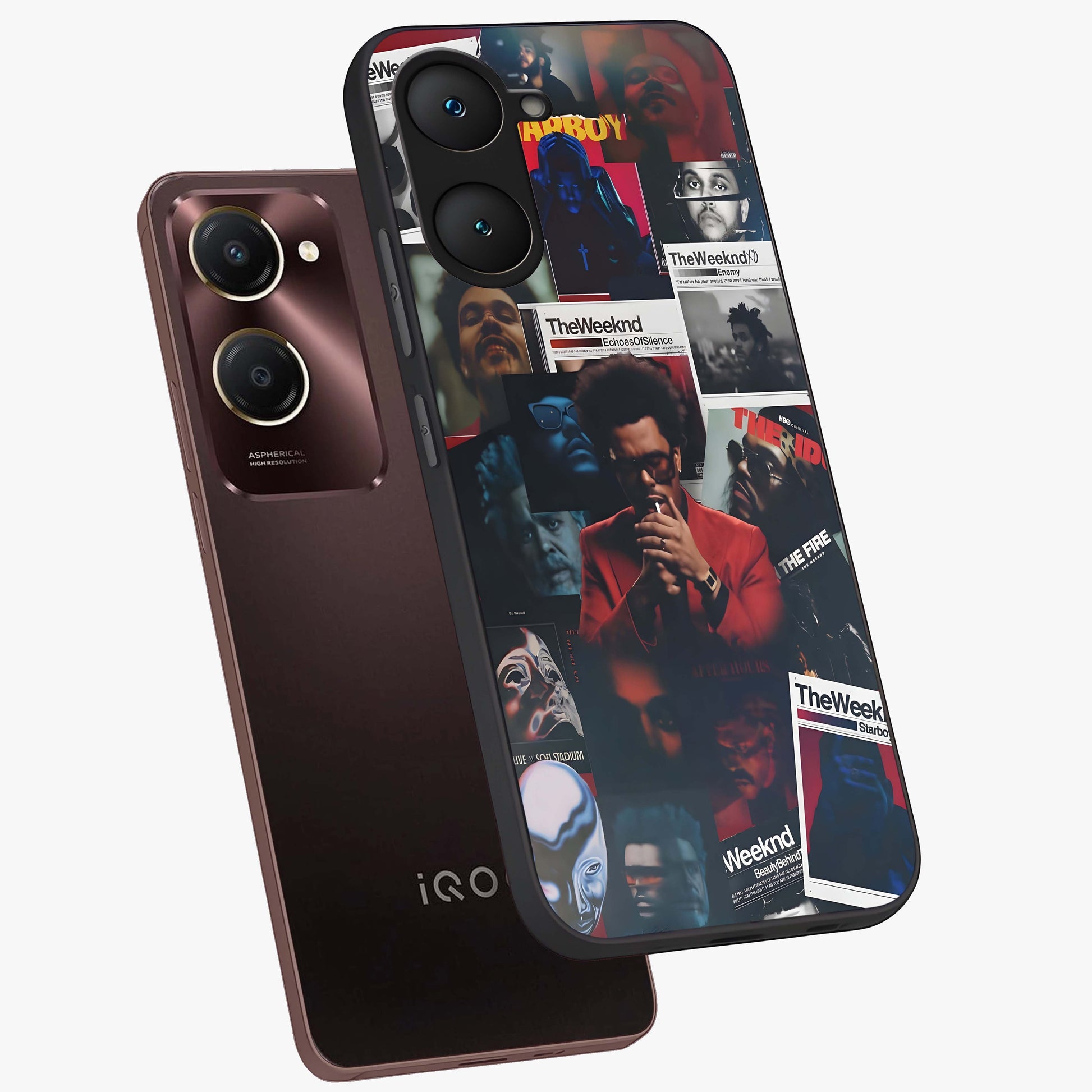 The Weeknd Glass Case displayed in angled mockup highlighting stylish pop culture inspired design with modern aesthetic.